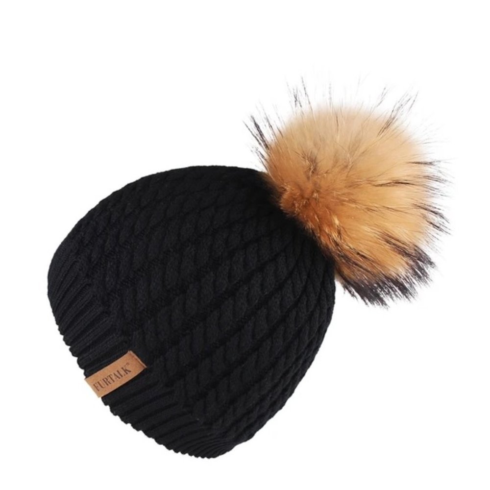 FURTALK Women Winter Real Fur Pom Pom Hat - Picture 3 of 10